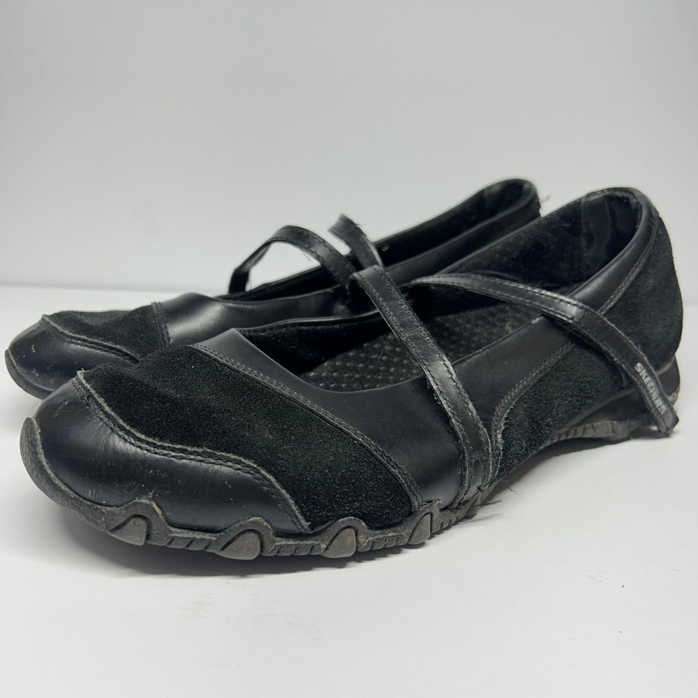 Skechers Bikers Mary Jane Black Suede Leather Sporty Flats Women's Size 10 21871